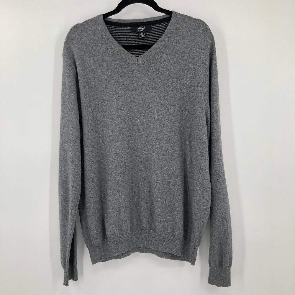 Foxcroft Gray Cotton Cashmere Blend Long Sleeve V-Neck Pull Over Sweater Top